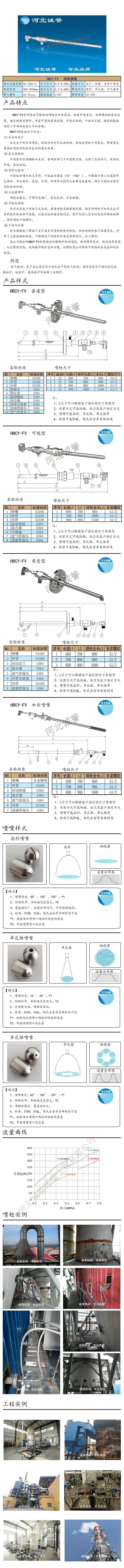 氨水噴槍、保護(hù)套、噴槍參數(shù)、材質(zhì)尺寸介紹，流量分布圖、扇形空心錐俯視圖介紹，以及霧化視頻介紹